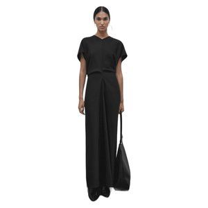 Massimo Dutti Limited‎ Edition Gathered Detail Long Dress Black Size Large NWT